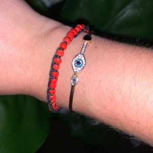 Red Orange Beaded Black Cord Adjustable Coastal Bracelet 🧡❤️
